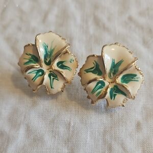Floral Gold and Green Earrings